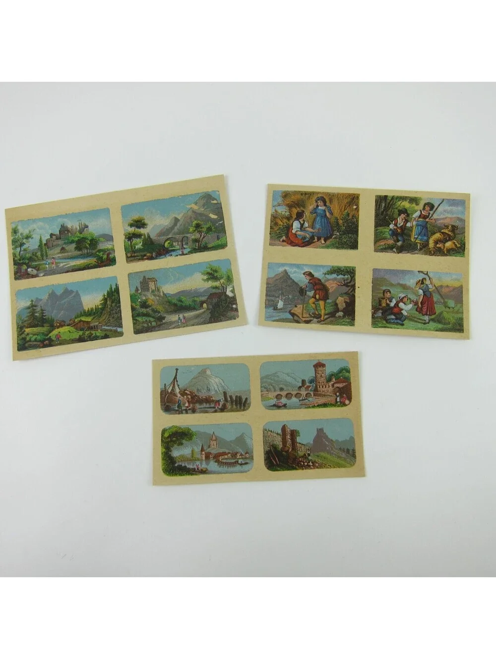 Antique Lithograph Print Samples Lot Mini Landscapes Towns Villages People RARE